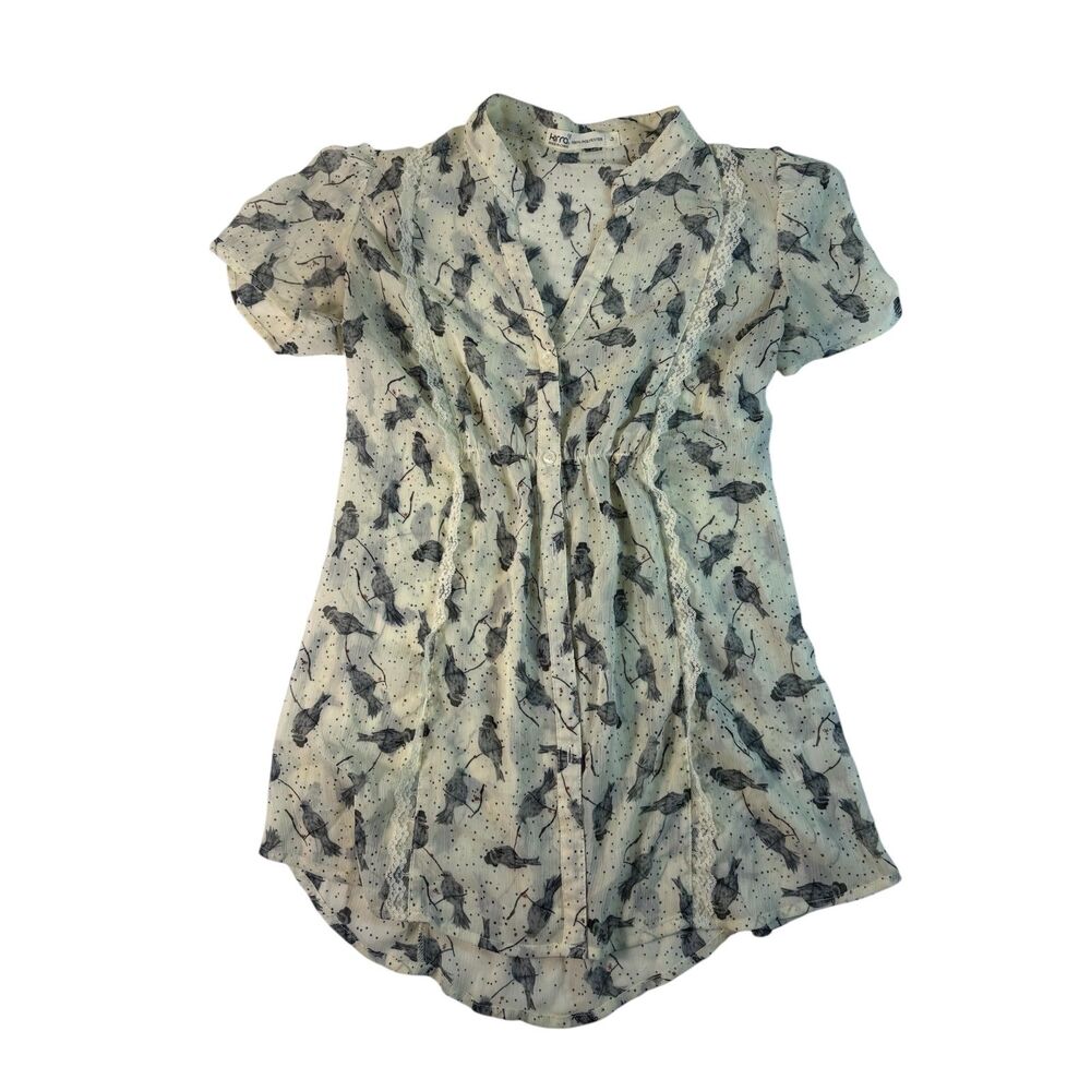 Kirra bird Print Button Down Sheer Blouse With Size Small